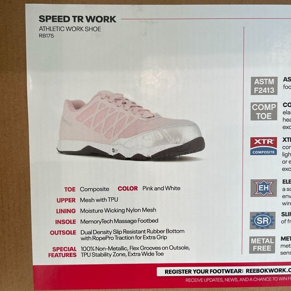NEW Reebok Womens 11.5W Speed TR Work Athletic Shoe Composite Toe Pink - Picture 6 of 11